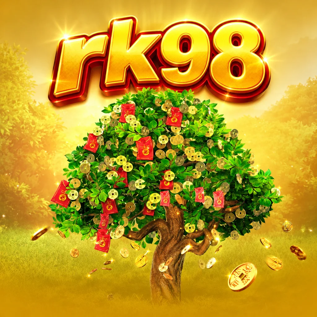 rk98 permainan Fortune Tree menampilkan pohon berdaun lebat dengan hiasan koin emas dan amplop merah